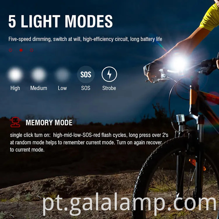 Luz de bicicleta LED à prova d'água recarregável USB para passeio noturno seguro